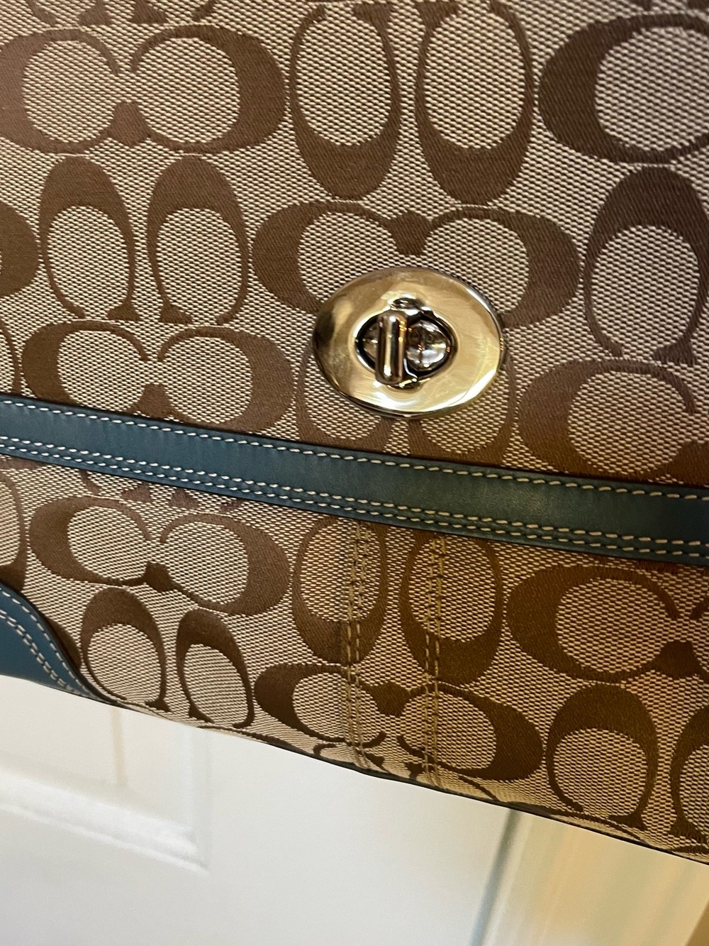 Vintage Coach Hampton signature shoulder bag matching wallet teal brown turnlock - Picture 7 of 9